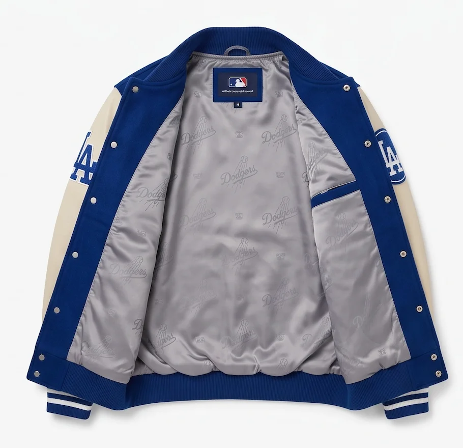 Men’s LA Dodgers Classic Varsity Jacket – Blue Wool & Real Leather Sleeves - Image 4