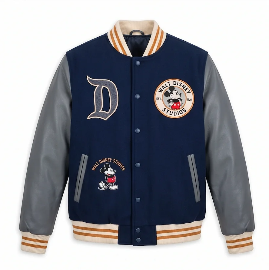 Disney Studios Vintage Leather Varsity Jacket – Classic Mickey Mouse Wool & Genuine Leather Letterman - Image 2