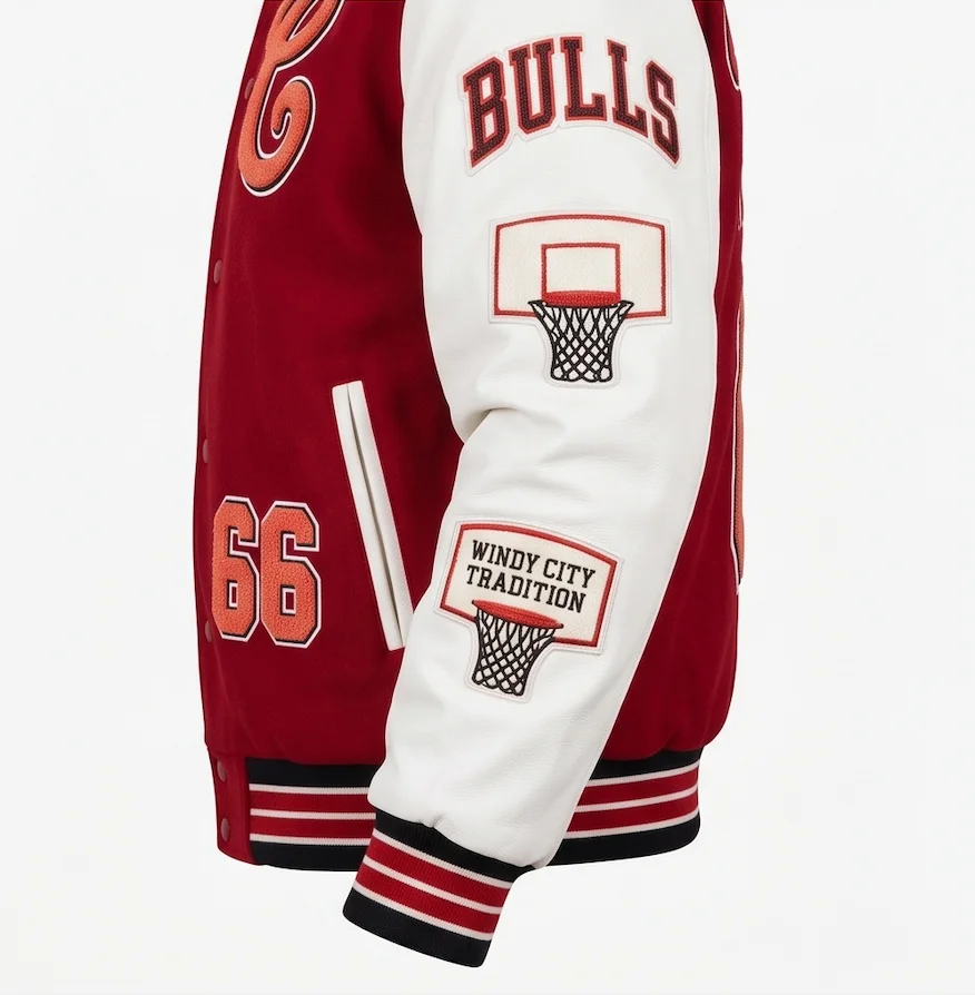 Chicago Bulls Classic Varsity Jacket – Red Wool & Genuine Leather Sleeves - Image 5