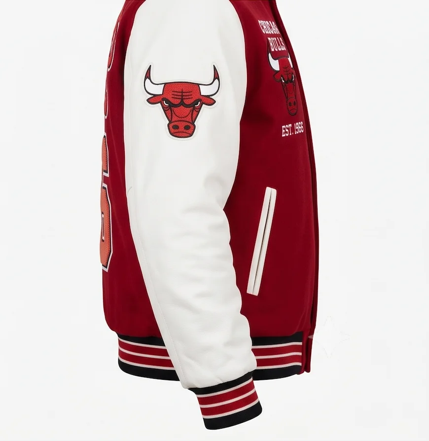 Chicago Bulls Classic Varsity Jacket – Red Wool & Genuine Leather Sleeves - Image 4