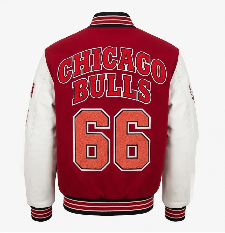 Chicago Bulls Classic Varsity Jacket – Red Wool & Genuine Leather Sleeves - Image 3