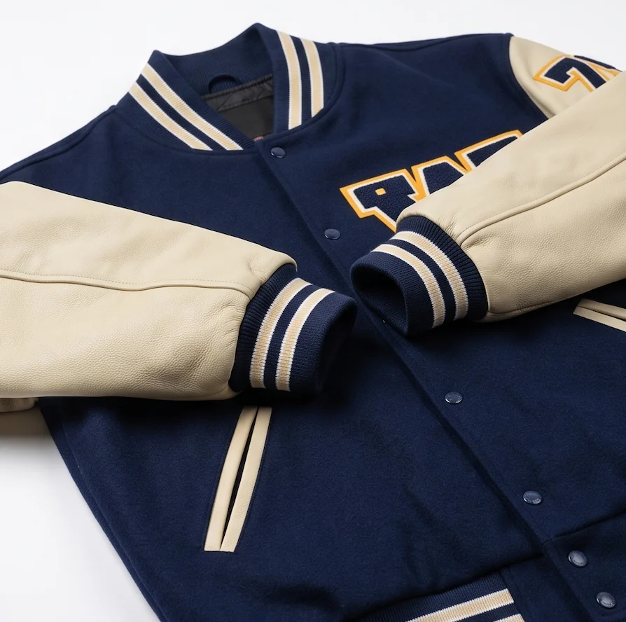 Men's Warriors Tigers High School Varsity Jacket – Navy Blue Wool & Leather - Image 5