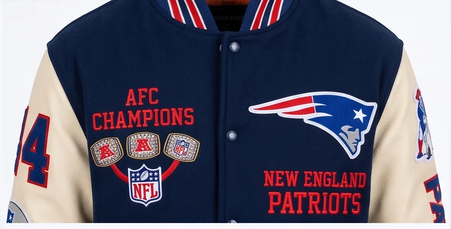 New England Patriots Leather Varsity Jacket - Image 4
