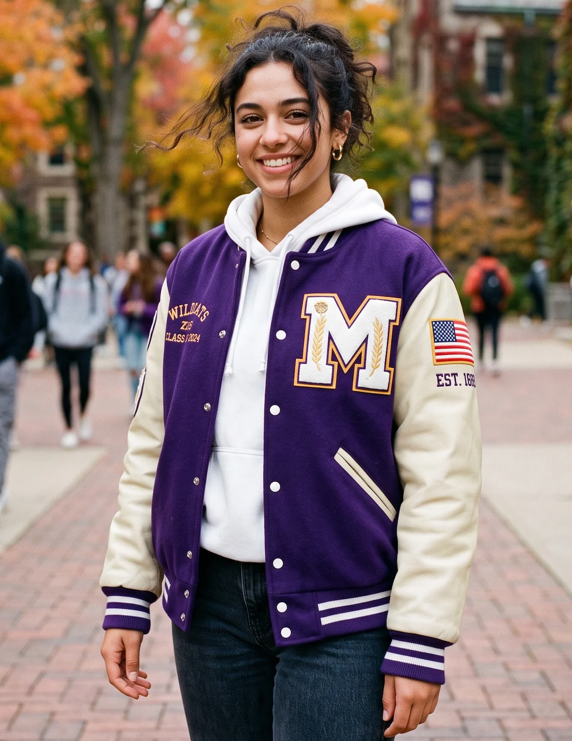 Purple Wool & Real Leather Varsity Jacket – Men’s & Women’s Classic Letterman Jacket