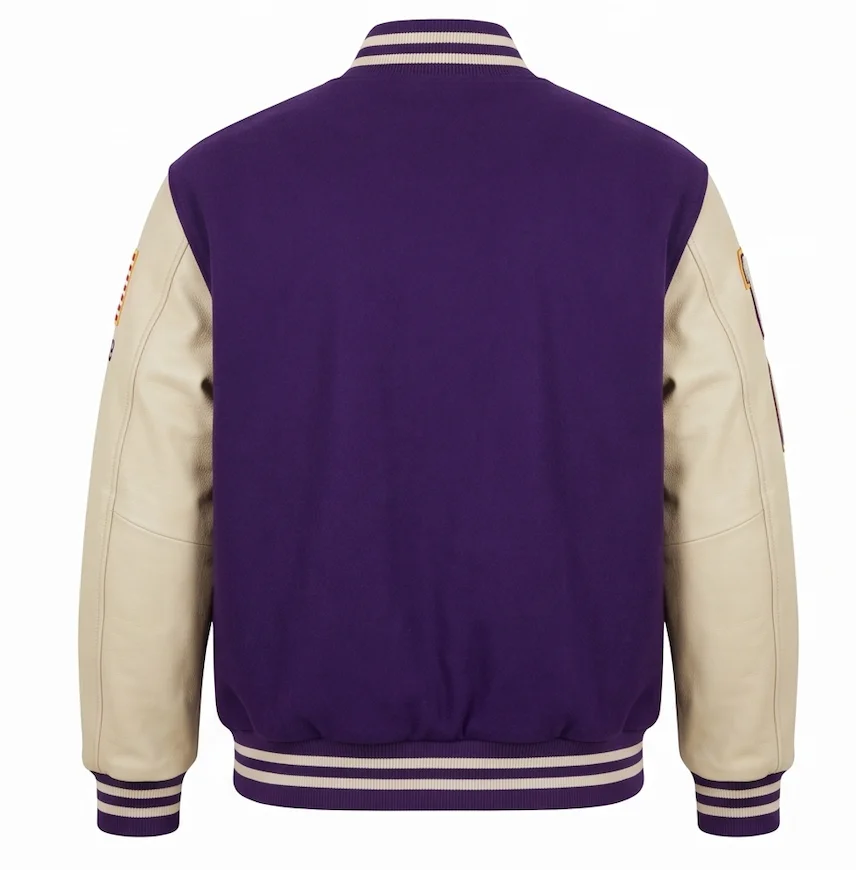 Purple Wool & Real Leather Varsity Jacket – Men’s & Women’s Classic Letterman Jacket - Image 3