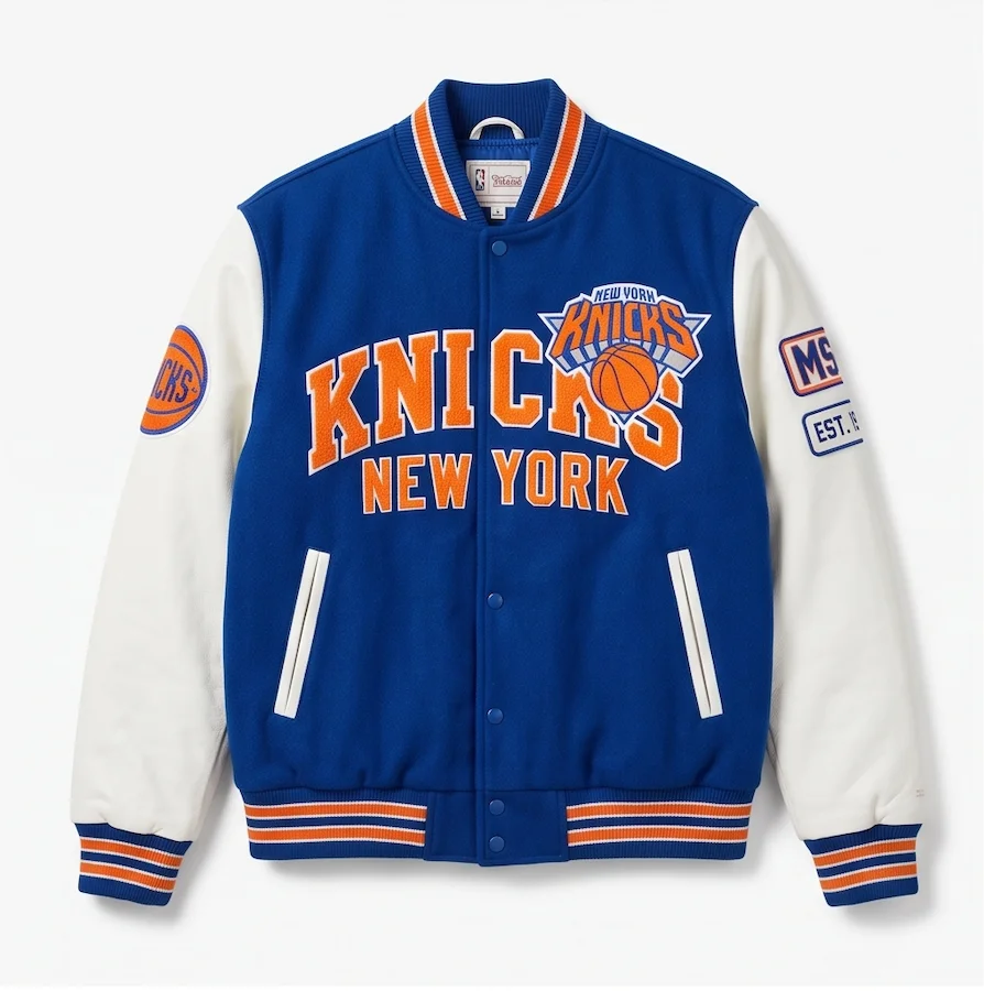 New York Knicks Vintage Wool & Genuine Leather Varsity Jacket - Image 2