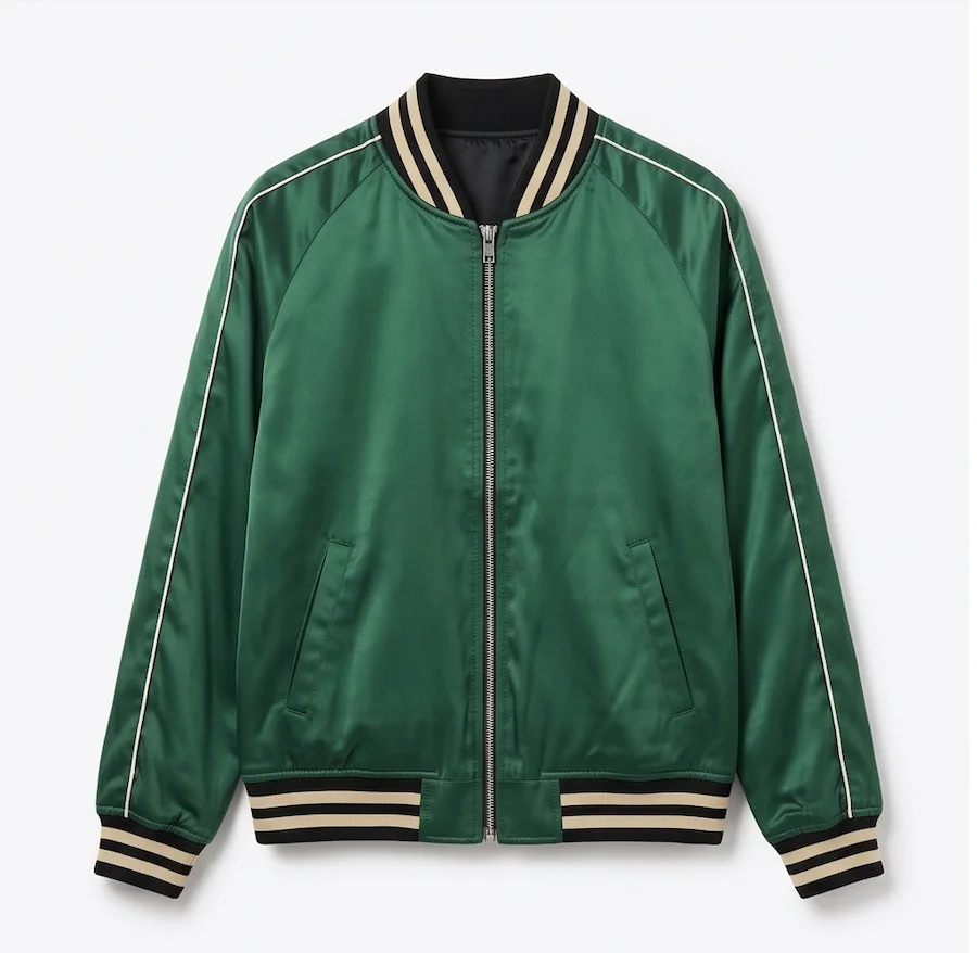 Emerald Green Satin Bomber Jacket - Image 2