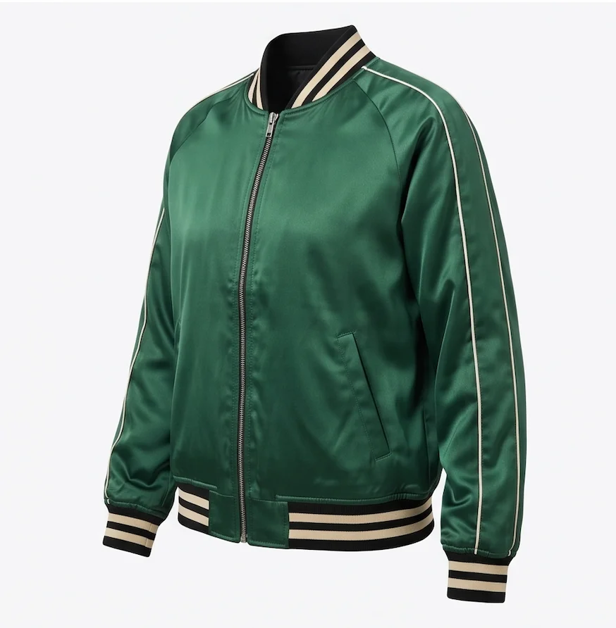 Emerald Green Satin Bomber Jacket - Image 5