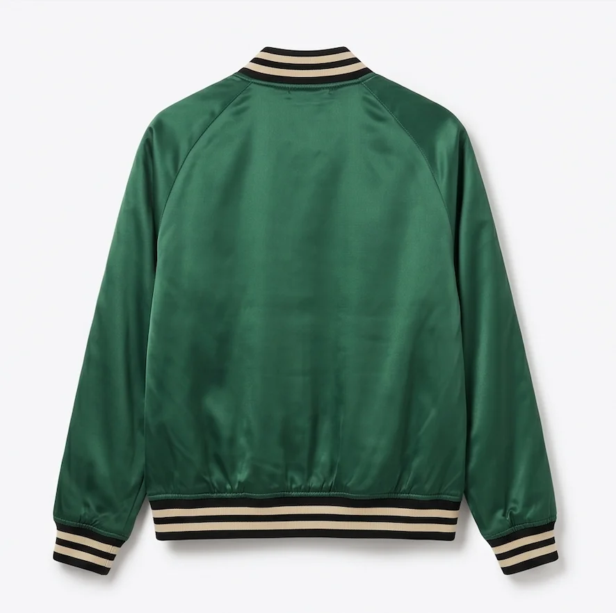 Emerald Green Satin Bomber Jacket - Image 3