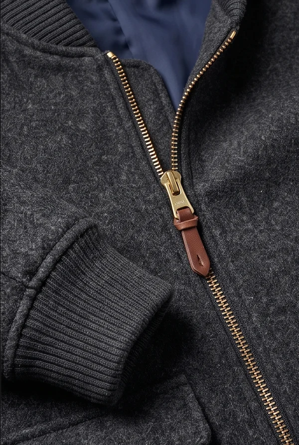 Men's Charcoal Wool Bomber Jacket with Flap Pockets - Image 4