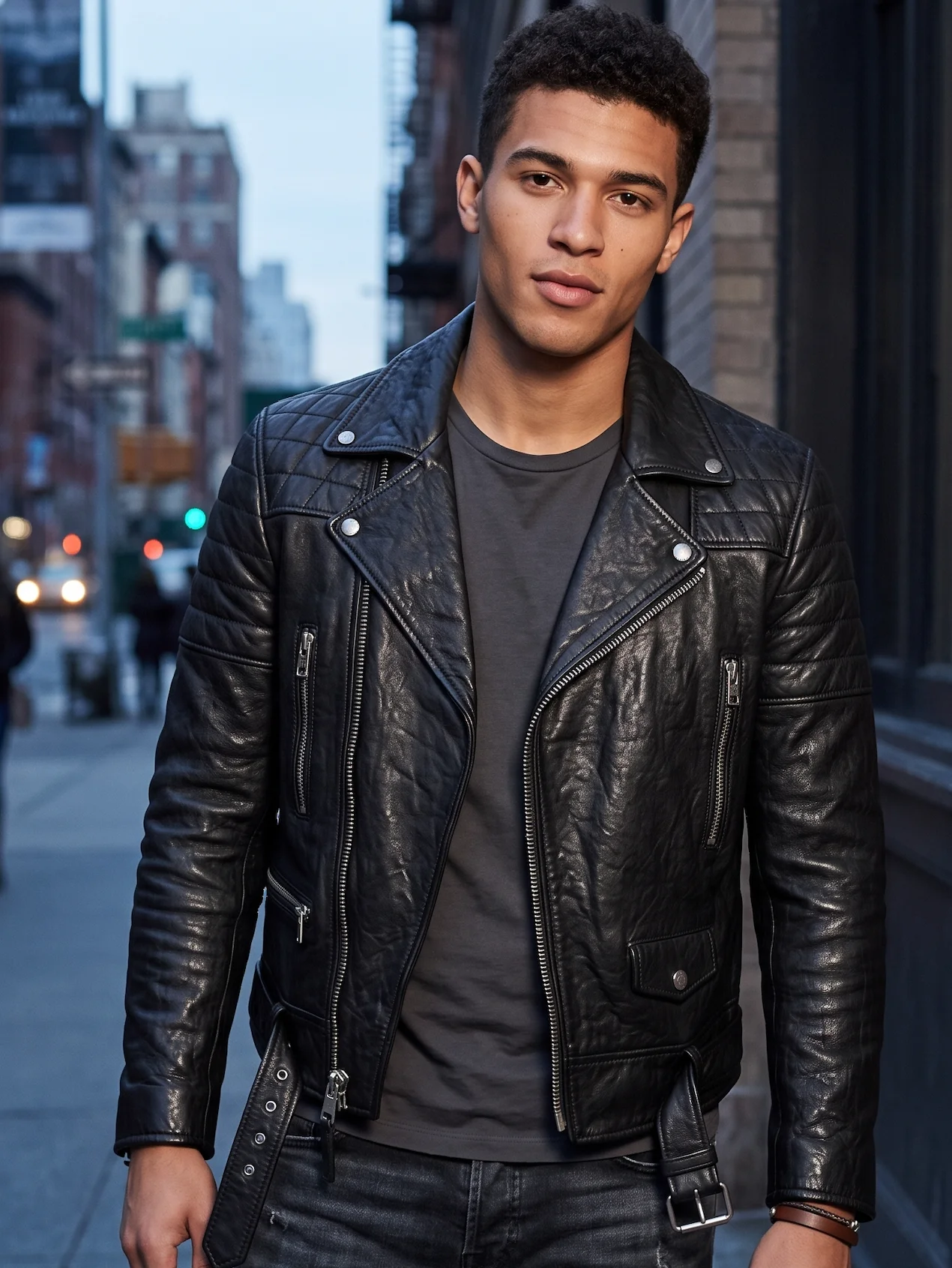 Men's Black Quilted Leather Biker Jacket – Vintage Moto Asymmetrical Style