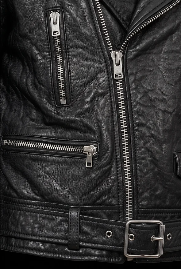 Men's Black Quilted Leather Biker Jacket – Vintage Moto Asymmetrical Style - Image 4
