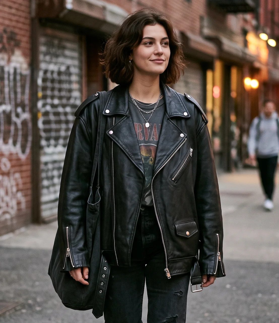 Oversized Biker Jacket in Black – Women’s Loose Fit Genuine Leather Motorcycle Jacket