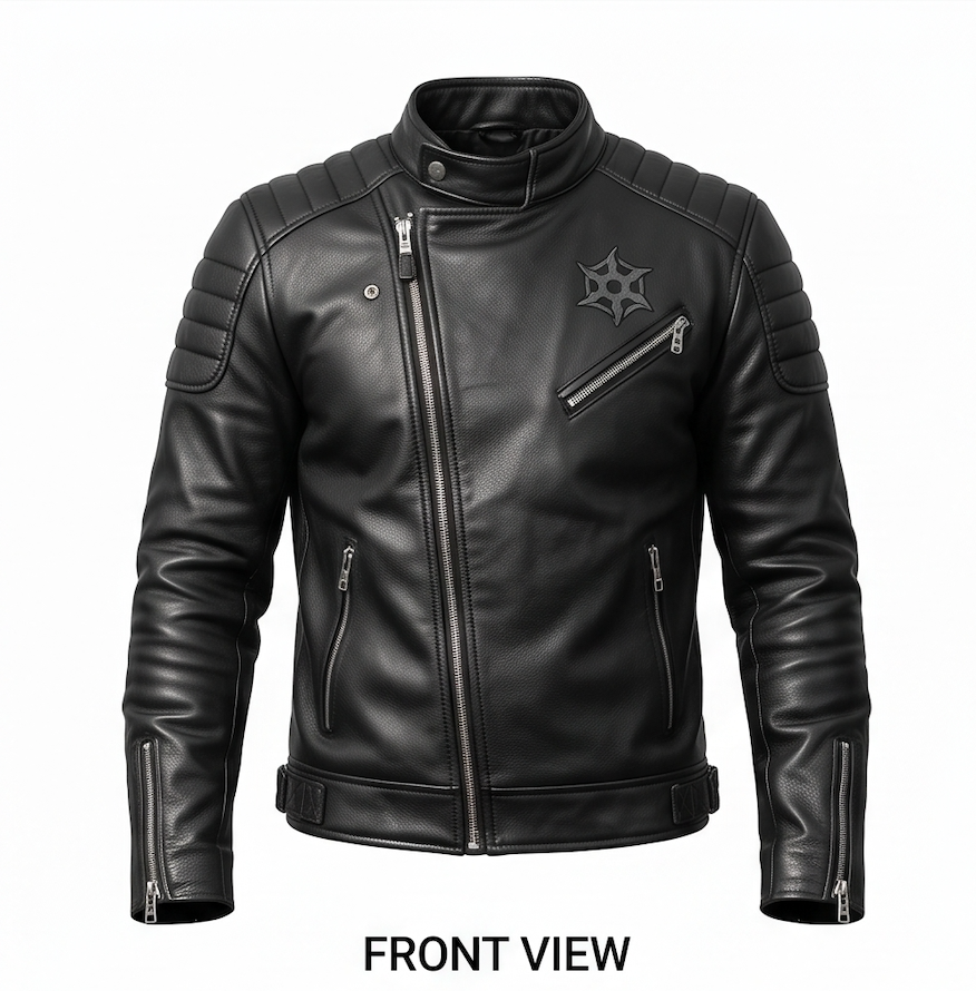 Men's Stealth Ninja Black Biker Leather Jacket – Tactical Padded Motorcycle Outerwear - Image 2