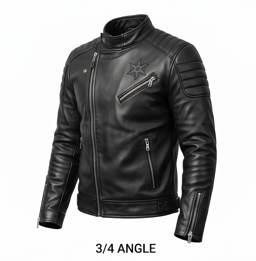 Men's Stealth Ninja Black Biker Leather Jacket – Tactical Padded Motorcycle Outerwear - Image 4
