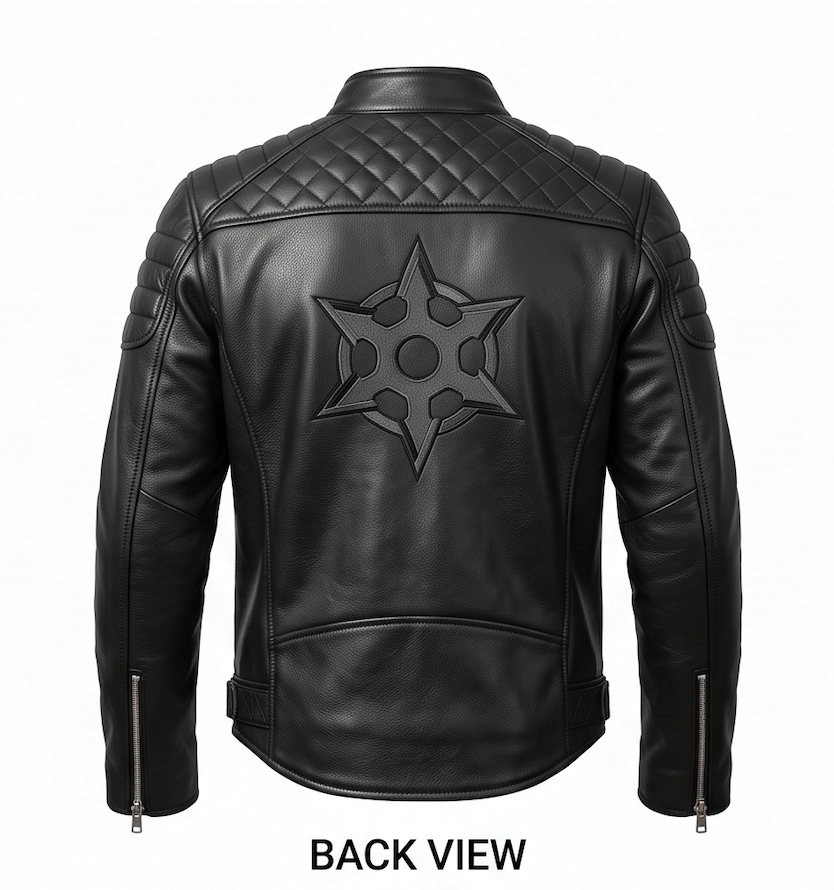 Men's Stealth Ninja Black Biker Leather Jacket – Tactical Padded Motorcycle Outerwear - Image 3