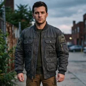 Men's Charcoal Grey Tactical Utility Bomber Jacket