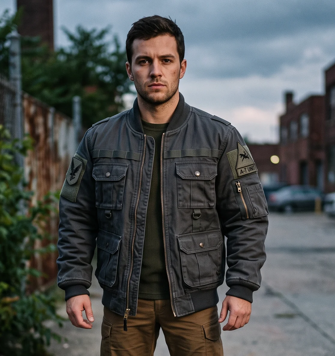 Men's Charcoal Grey Tactical Utility Bomber Jacket