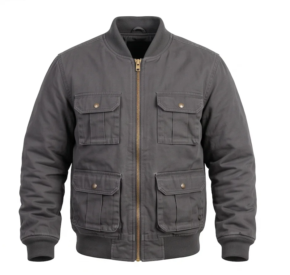 Men's Charcoal Grey Tactical Utility Bomber Jacket - Image 2