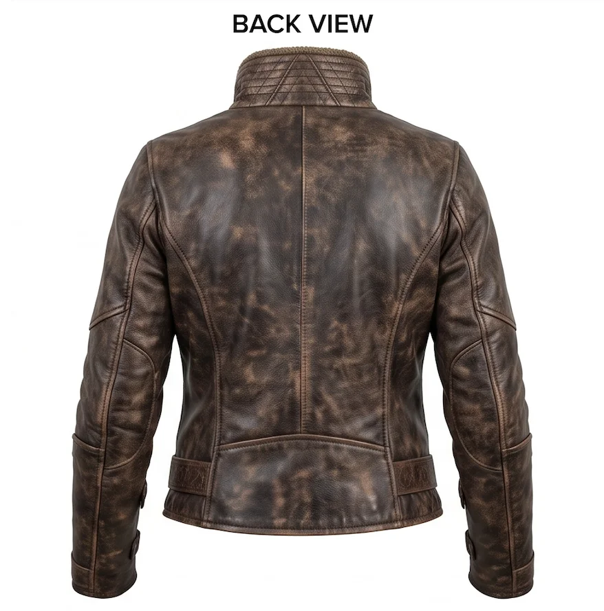 Women’s Distressed Antique Brown Warrior Leather Jacket - Image 5
