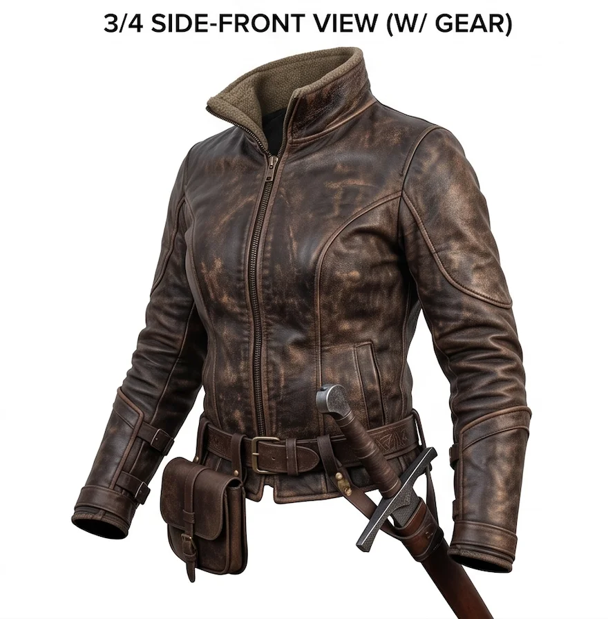 Women’s Distressed Antique Brown Warrior Leather Jacket - Image 4