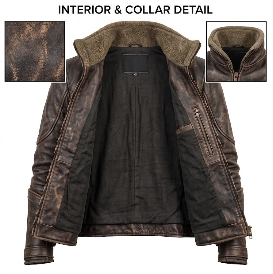 Women’s Distressed Antique Brown Warrior Leather Jacket - Image 3