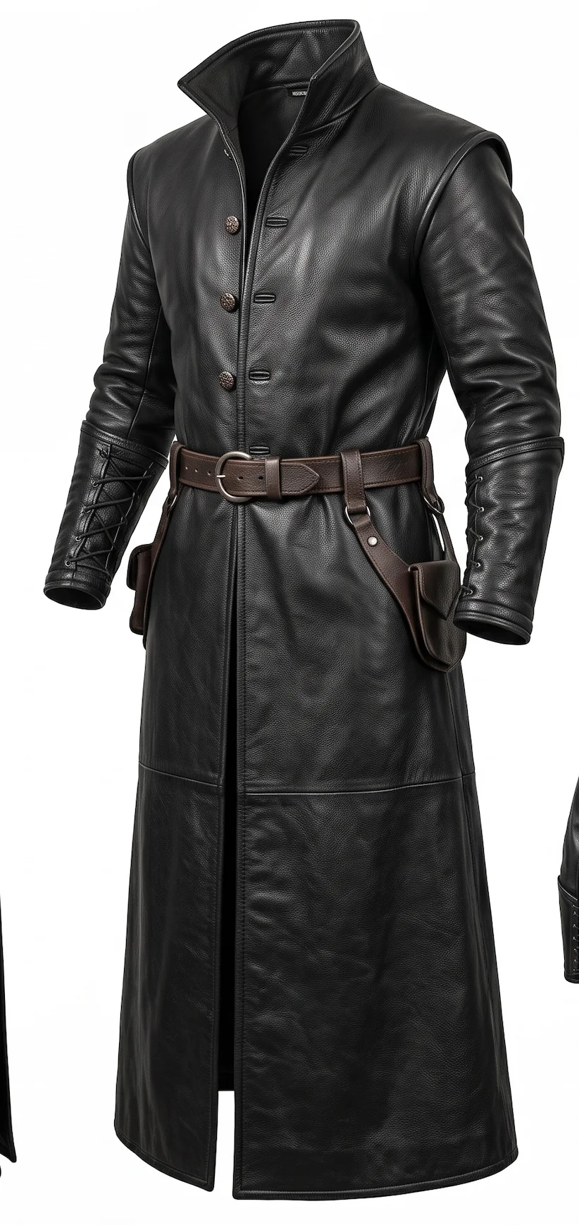 Dark Nomad Full-Length Leather Trench Coat – Medieval Black Duster for Men - Image 2