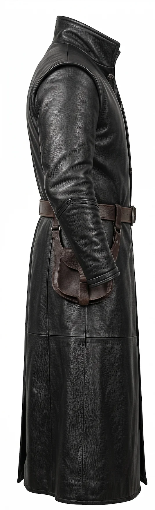 Dark Nomad Full-Length Leather Trench Coat – Medieval Black Duster for Men - Image 5