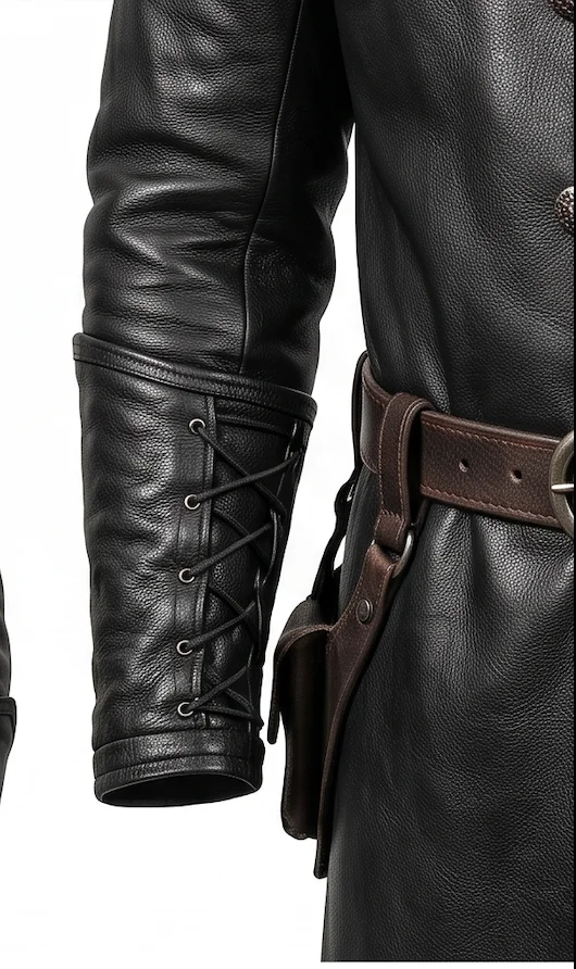 Dark Nomad Full-Length Leather Trench Coat – Medieval Black Duster for Men - Image 4