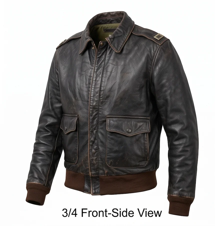 Men's Distressed Black A-2 Leather Flight Jacket – Vintage Aviator Bomber - Image 2