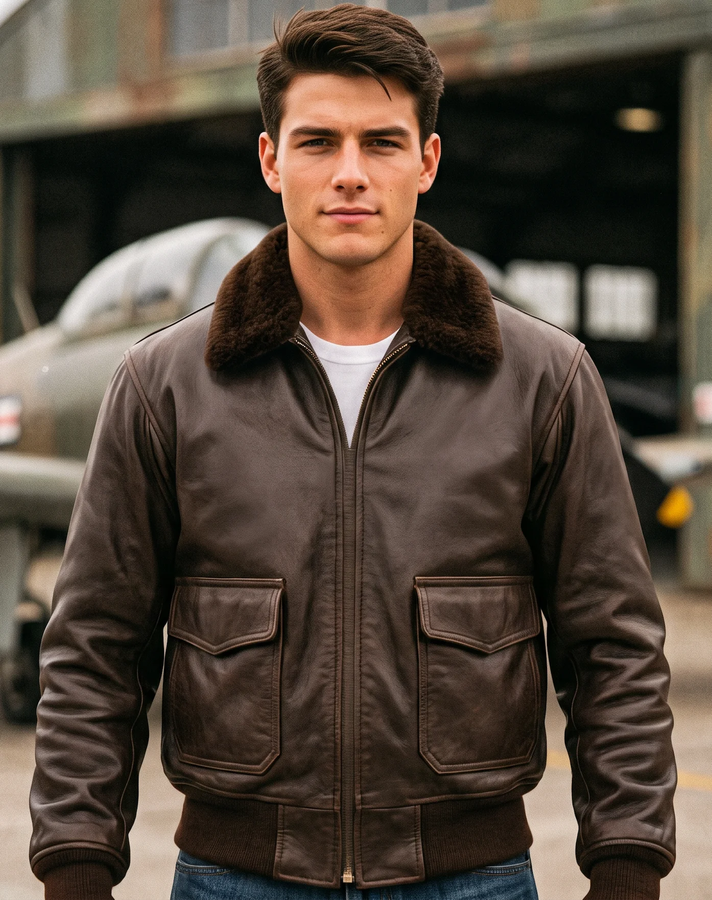 Men's G-1 Flight Jacket – Dark Brown Shearling Collar Aviator Leather Jacket