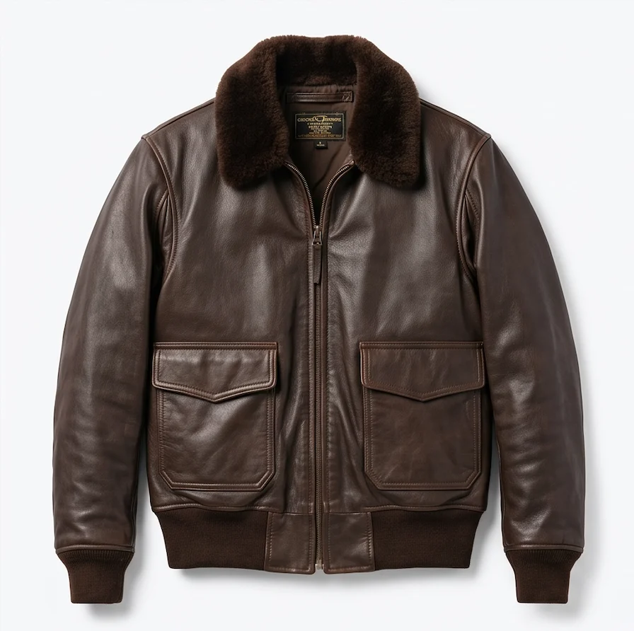 Men's G-1 Flight Jacket – Dark Brown Shearling Collar Aviator Leather Jacket - Image 2