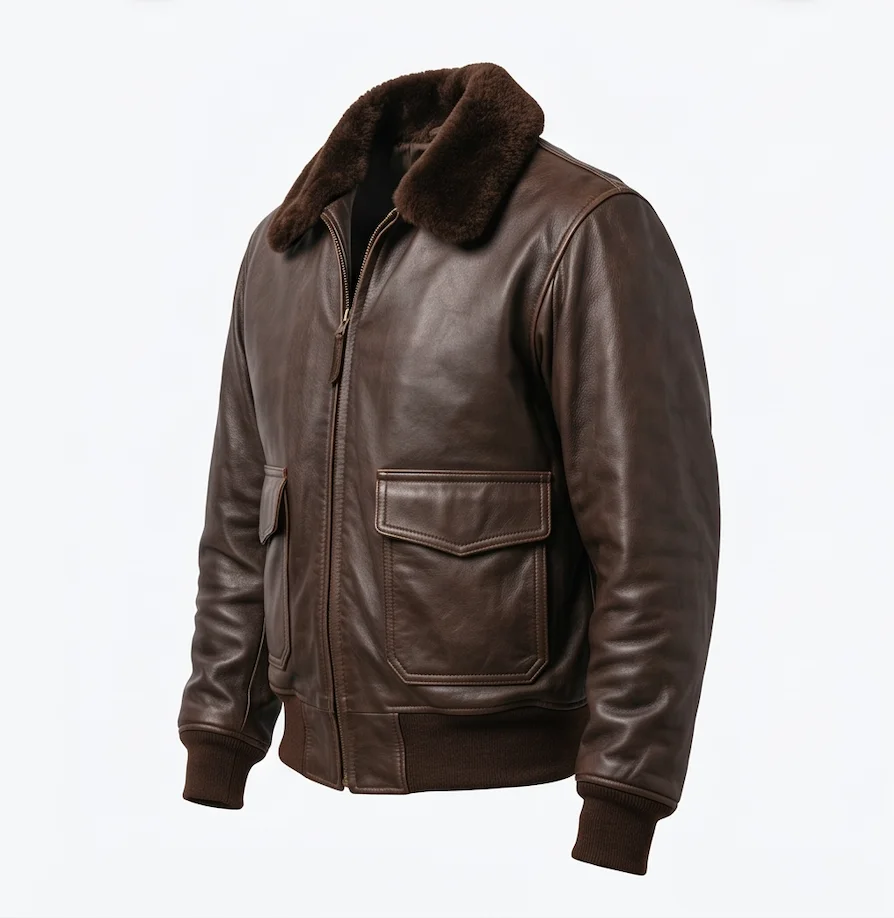 Men's G-1 Flight Jacket – Dark Brown Shearling Collar Aviator Leather Jacket - Image 5
