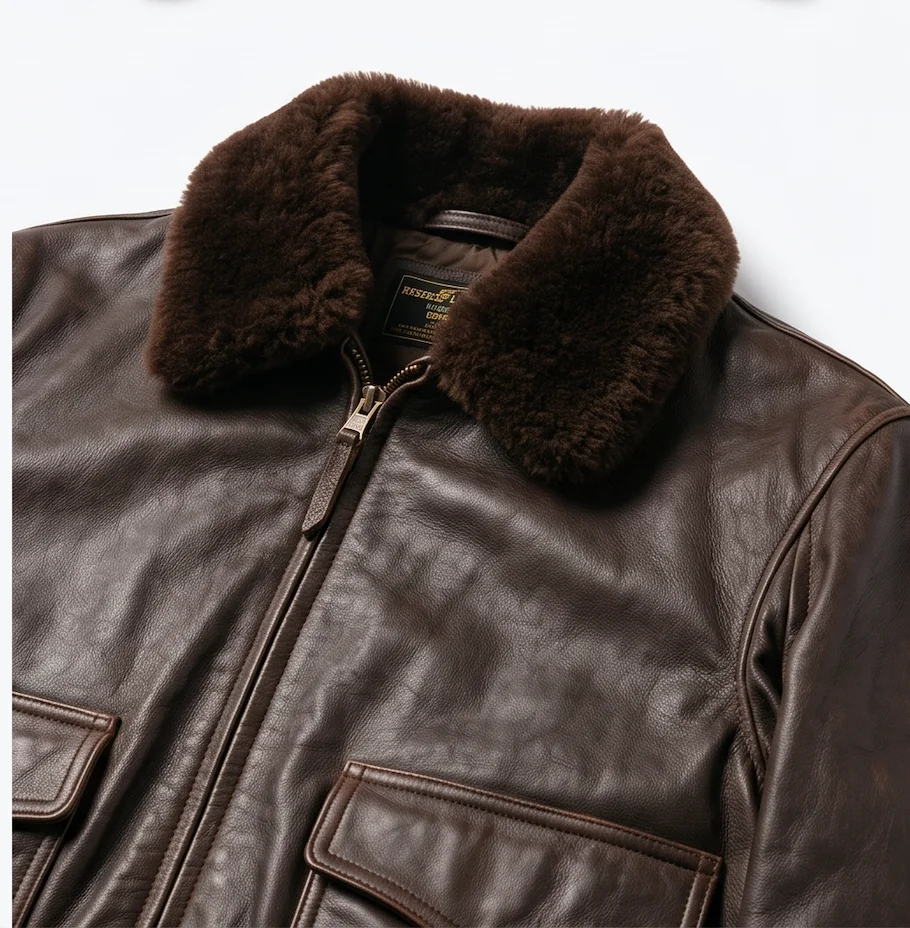 Men's G-1 Flight Jacket – Dark Brown Shearling Collar Aviator Leather Jacket - Image 4