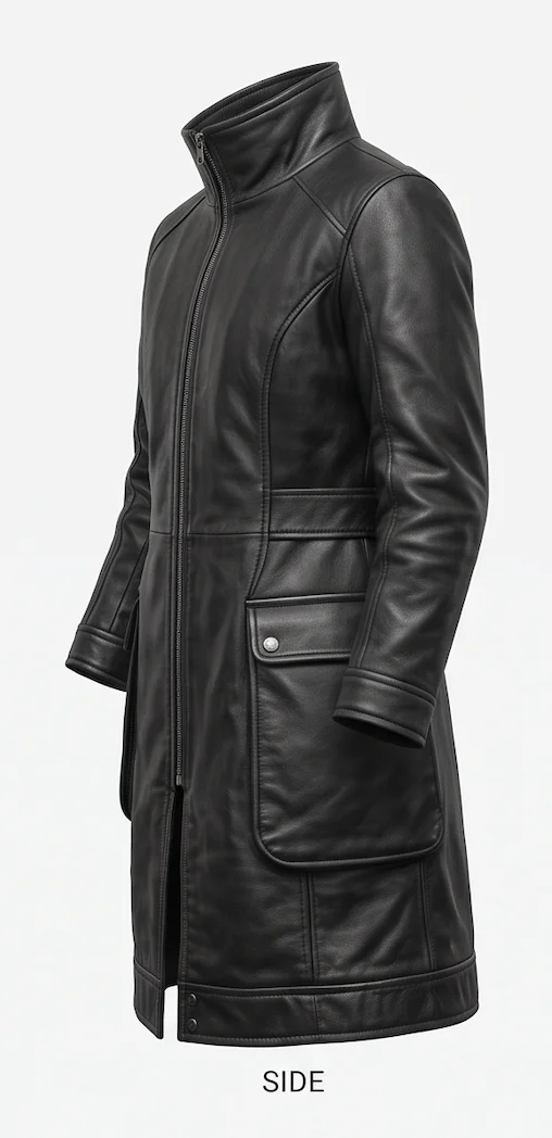 Women’s Cyberpunk Black Leather Trench Coat – Tactical High-Collar Long Coat - Image 6