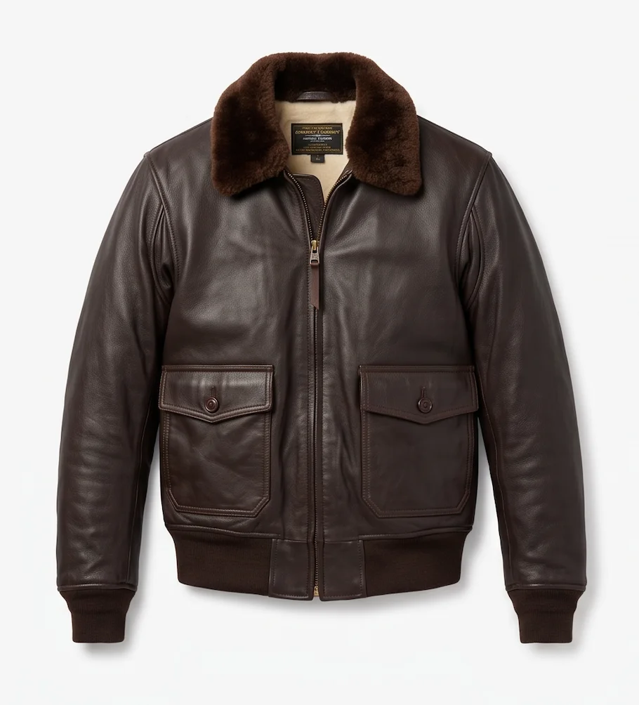 Men's Dark Brown G-1 Style Leather Pilot Jacket with Fur Collar - Image 2