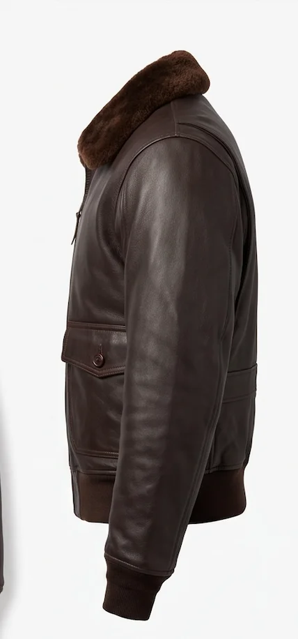 Men's Dark Brown G-1 Style Leather Pilot Jacket with Fur Collar - Image 6