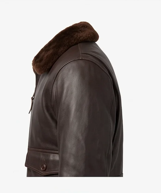 Men's Dark Brown G-1 Style Leather Pilot Jacket with Fur Collar - Image 5