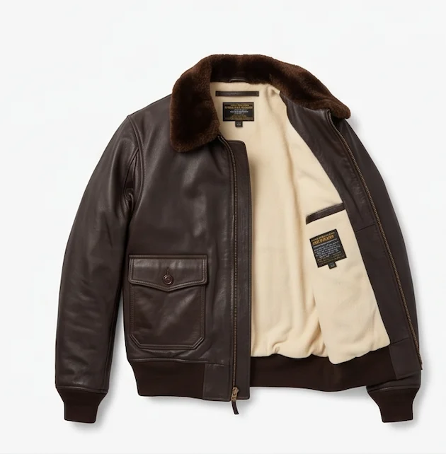 Men's Dark Brown G-1 Style Leather Pilot Jacket with Fur Collar - Image 4