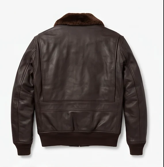 Men's Dark Brown G-1 Style Leather Pilot Jacket with Fur Collar - Image 3