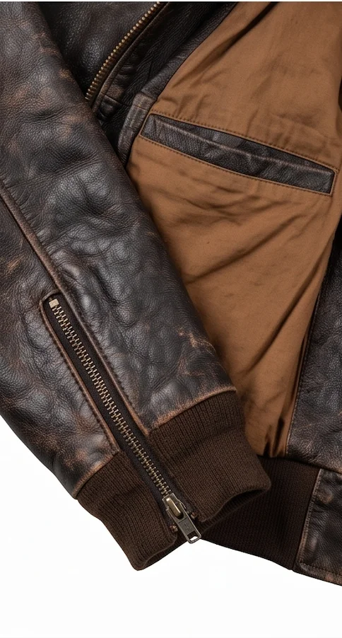 B-17 Flying Fortress Vintage Distressed Leather Flight Jacket - Image 5