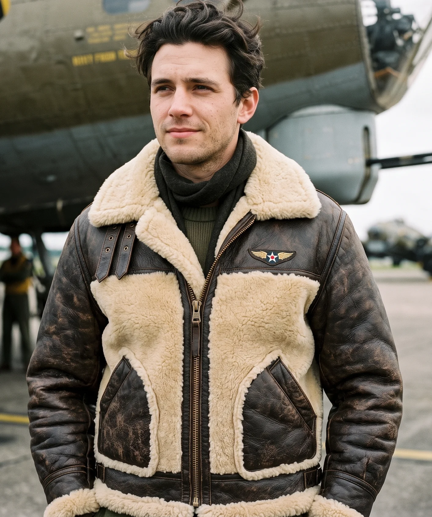 Men’s Vintage ANJ-4 Distressed Brown Shearling Leather Flight Jacket
