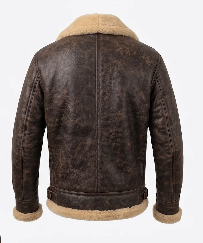 Men’s Vintage ANJ-4 Distressed Brown Shearling Leather Flight Jacket - Image 3