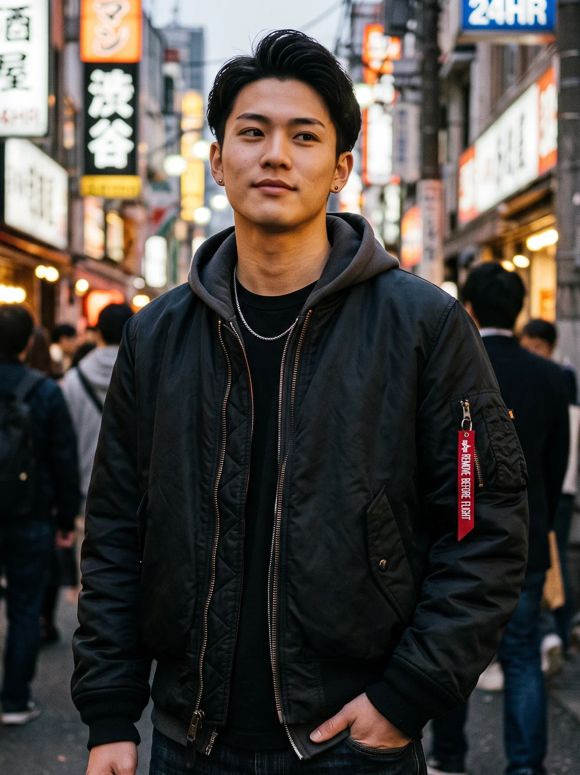 Men's Black MA-1 Flight Bomber Jacket with Integrated Charcoal Fleece Hoodie