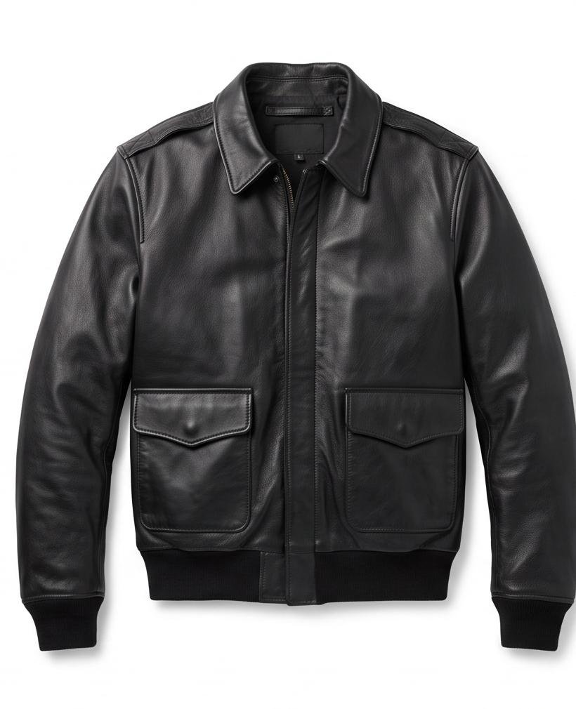 Men’s Black Goatskin Leather Flight Bomber Jacket - Image 7