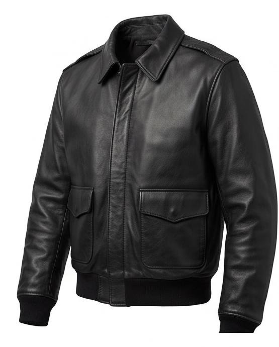 Men’s Black Goatskin Leather Flight Bomber Jacket - Image 6