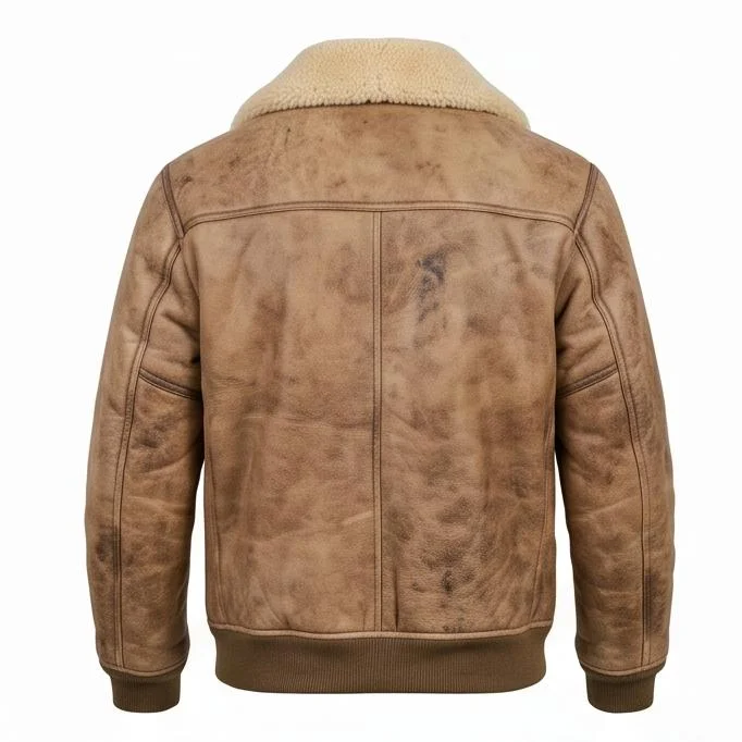 Men's Hand-Distressed Light Brown Aviator Leather Bomber Jacket - Image 7