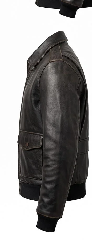 Men’s Black Horsehide Leather Flight Bomber Jacket - Image 3