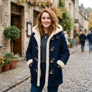 Women’s Midnight Navy Shearling Lined Wool Duffle Coat