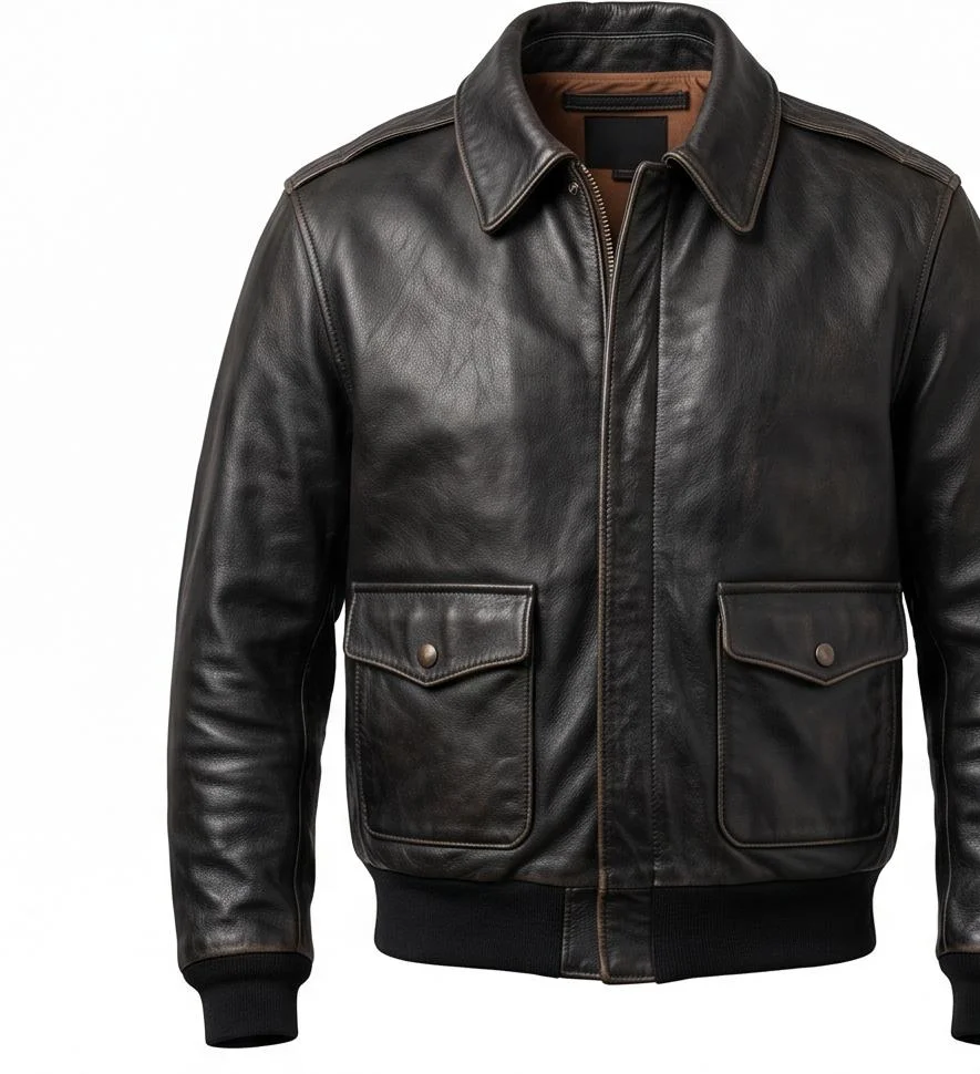 Men’s Black Horsehide Leather Flight Bomber Jacket - Image 5